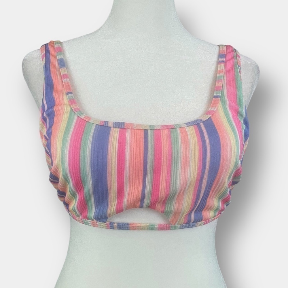 NOBO Bikini Top Striped Teal Blue Pink Junior Girl's Size Medium 7-9